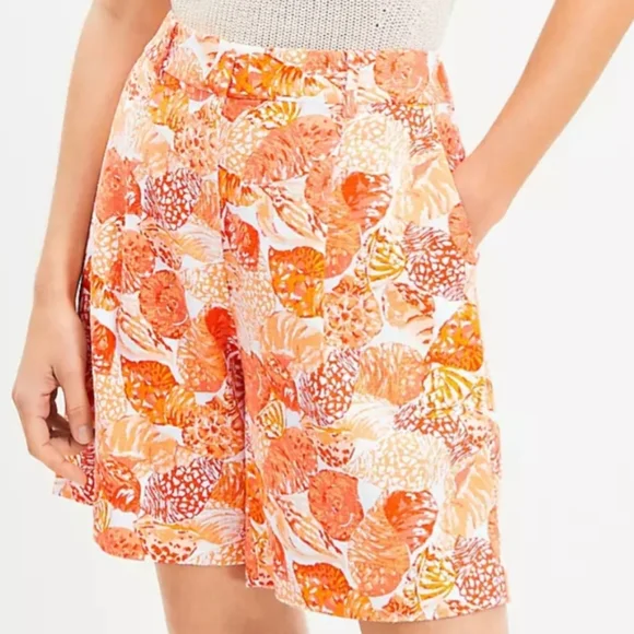 LOFT The Peyton Bermuda Shorts Linen Blend Baked Gold White Orange Size 8 NWOT - Picture 1 of 15